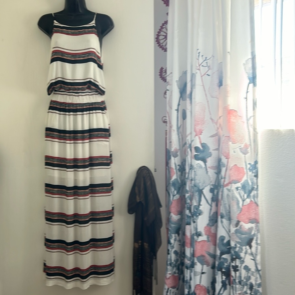 Striped Sleeveless Maxi Dress - Black and White
